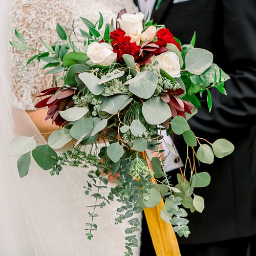 Burgundy and Lace Wedding Bride Bouquet